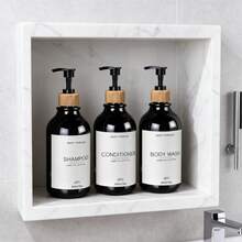 3pcs 500ml Shampoo Dispenser Set With Labels, Suitable For Storing Shower Gel, Shampoo, Lotion In Bathroom, Also Can Be Used As Home Decor, Ideal For Bathroom, Autumn And Back To School Season - Black - View 4