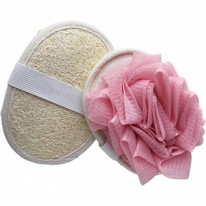 2 PCS Exfoliating Body Loofah Sponge Travel Body Natural Loofah Sponge With Elastic Hand Strap Loofah Flower Ball