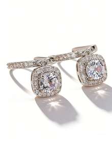 XUJIA 一对925纯银光环莫桑石耳环，6.5毫米/8毫米/9毫米莫桑石，D色VVS1圆形切割，垂坠式耳环，生日礼物，莫桑石主石，周围环绕立方氧化锆 - 銀色 - 查看 9