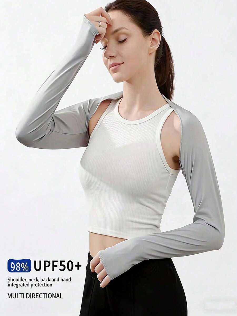 1件装夏季防紫外线单肩袖套,户外骑行透气冰丝网球运动袖套(女士款) - A - 查看 1