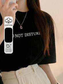 Camiseta holgada de mujer con estampado de letras para el verano - Negro - Ver 7