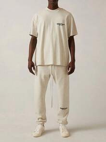 Essentials -Fear Of God SS22 Cuffed Sweatpants, Unisex High Waist Design, Loose Relaxed Silhouette, Premium Durable Cotton Blend, Elastic Waist With Drawstring, Vintage Washed Finish, Minimalist Streetwear, Comfortable Loungewear For Spring & Summer - DARK OATMEA - 查看 6