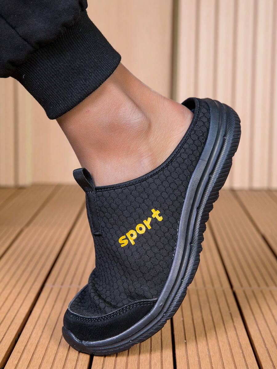 Zapatos deportivos casuales transpirables de malla sin cordones y antideslizantes para hombres - Negro - Ver 1