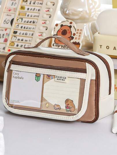 1pc Simple Transparent Flip Cover Pencil Bag, Portable Magnetic Stationery Pouch, Built-In Mesh Pocket, 13-Layer Classified Storage Design, Dirty Resistant Contrast Color Design, Pen Case For Primary School Students And Children As A Gift