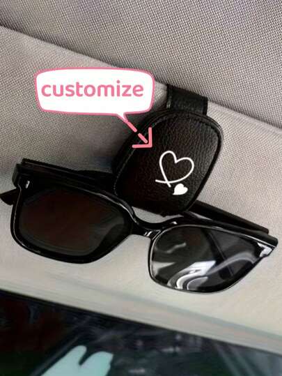 [Customized] Heart-Shaped Car Sun Visor Glasses Holder - Made Of PU Material, Glasses Storage In Car, Perfect Gift, Decorative Accessory