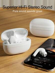 Auriculares inalámbricos verdaderos - Compatibles con dispositivos Apple y Android, micrófono incorporado, resistentes al sudor, hasta 24 horas de tiempo de reproducción - Blanco - Ver 3