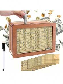 1pc Euro/Dollar Version Wooden Money Box With Digit Checking Function, Money Box With Savings Goal, Money Box With Counter, Piggy Bank With Savings Goal - View 12