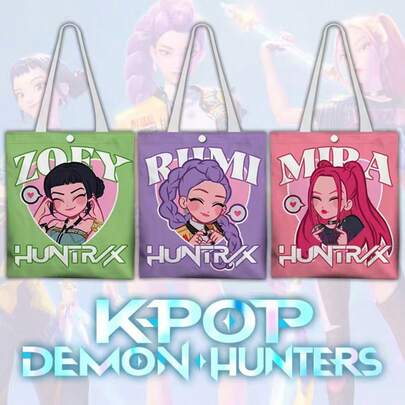 Mattel HUNTRIX Witch Hunter Cartoon Character Canvas Tote Bag, Q Version One Shoulder Handbag, Student Supplies Bag, Multiple Colors Available, High-Definition Character Printing, Thick Canvas Material Durable, Snap Closure Convenient, Large Capacity Fits Books, Cups, Accessories, Suitable For Daily Commute, School, Shopping, Anime Fan Merchandise, Creative Gift For Friends, Combines Practicality And Design