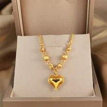 浪漫24K镀金铜Y字形爱心项链，优雅光滑的爱心吊坠项链，斋月情人节派对礼物 - 金黃色 - 查看 6