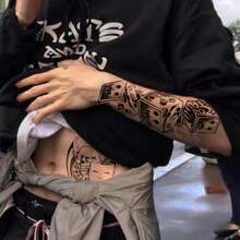 7pcs Chicano Black Temporary Tattoos, Chicano Guadalupe Black Gang Fake Tattoos, Lowrider Style Culture, Waterproof Half Sleeve Fake Tattoos, Mexican Unisex Clown Tattoos, Day Of The Dead, Halloween Gifts! - Halloween - View 8