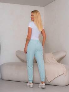 Women's Polyester Tie-Front Pants - Cadet Blue - View 5