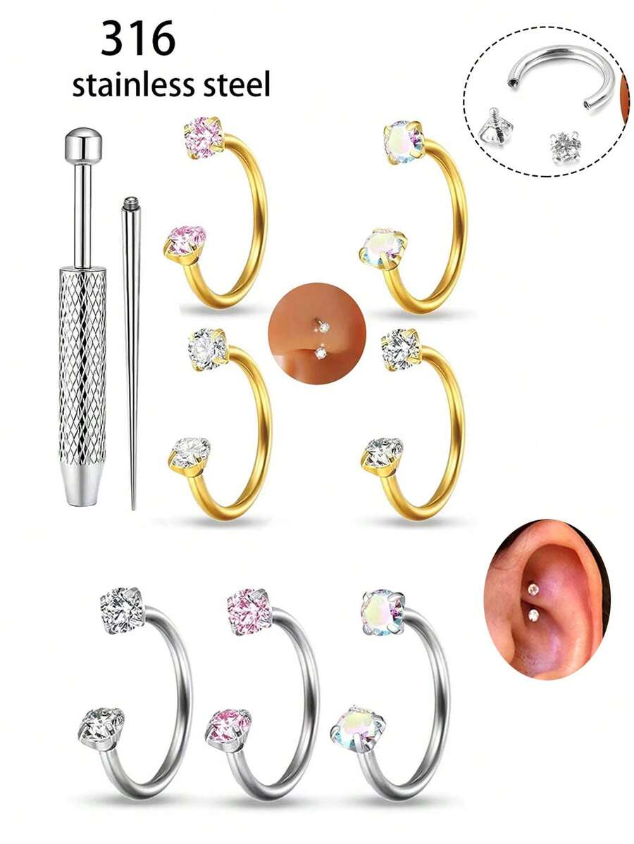 5-6pcs Stainless Steel 20G 0.8mm Horseshoe Nose Hoop Ring Cartilage Tragus Earrings Hinged Tragus Daith Helix Segment Nose Piercing Jewelry With Unisex Body Jewelry Wedding Gift - Nose Ring - View 1