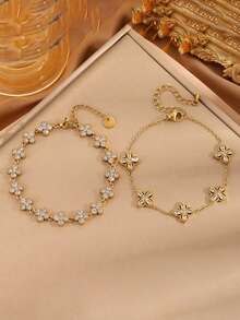 2pcs Elegant Stainless Steel Bracelet Set - Luxury Daily Wear And Special Occasion Accessory - Gold - View 6