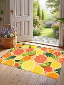 1pc Hand-Painted Tropical Fruit Slice Pattern Doormat, Washable Kitchen Carpet, Room Decor, Small Rug, Entryway Mat, Kitchen Floor Mat, Hallway Rug, Non-Slip Doormat, Indoor Outdoor Carpet, Home Doormat, Fruit Print Floor Mat, Summer Fresh Doormat, Orange Fruit Doormat, Summer Produce Entryway Mat, Housewarming Decor - Colorful Fresh Fruits - View 1