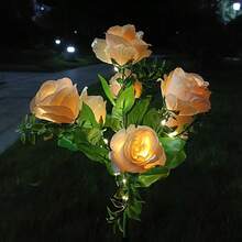 1/2/4PCS 7 Heads Solar Rose Flower Lights, Outdoor Garden Decoration, Ground Plug Lawn Lights, LED Simulation Flower Lights, Solar Decorative Lights For Patio, Yard, Landscape, Pathway, Lawn, Sidewalks(Pink, White, Blue, Yellow, Red, Purple) - 7 Large Royal Roses - View 23