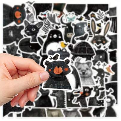 50pcs Cute Cartoon Minimalist Line Art Animal Doodle Stickers For Scrapbooking, Stationery, Luggage, Notebook