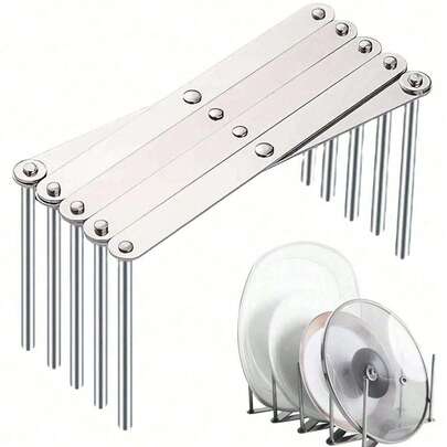 1pc Stainless Steel Pot Rack, Side Pot Lid Holder, Extendable Folding Storage Rack For Kitchen