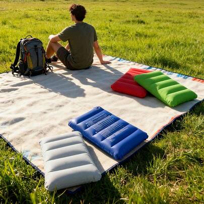 Square Inflatable Travel Pillow - Neck Support For Car And Plane, Also Can Be Used As Lumbar Cushion, Suitable For Long Flights And Road Trips, Comfortable Aviation Accessory, Elegant Travel Gear, Durable Inflatable Material