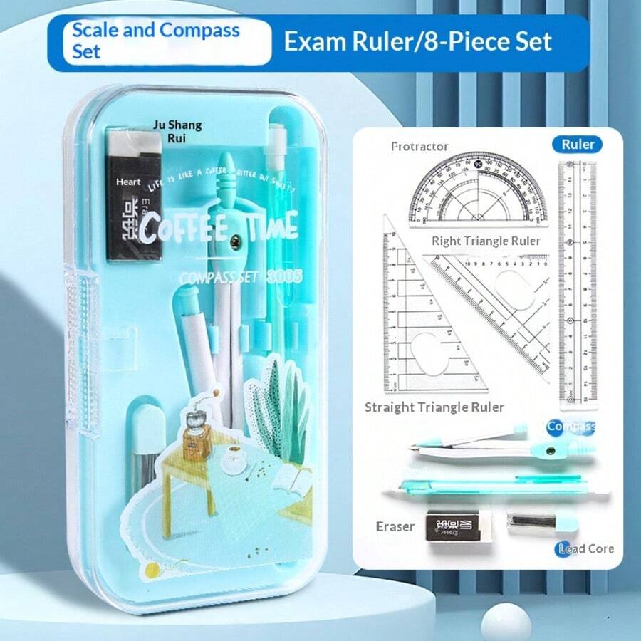 9件套学生数学绘图尺工具套装，考试文具用品，多功能工具套装，返校礼物，节日礼物，生日礼物，做工精良，家居必备 - 學生數學繪圖9件套 - 查看 1