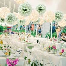 30/10 quả cầu hoa giấy màu xanh lá cây nhạt và trắng dùng để trang trí tiệc cưới, tiệc cô dâu, tiệc sinh nhật và kỷ niệm, đồ trang trí treo tường trang nhã cho các sự kiện lãng mạn, đồ dùng đám cưới, phụ kiện tiệc lễ hội. - Nhiều màu - Xem 1