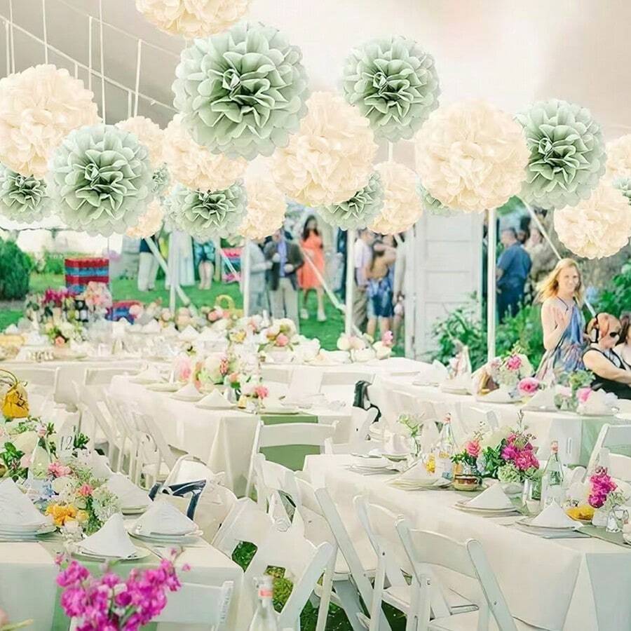 30/10 quả cầu hoa giấy màu xanh lá cây nhạt và trắng dùng để trang trí tiệc cưới, tiệc cô dâu, tiệc sinh nhật và kỷ niệm, đồ trang trí treo tường trang nhã cho các sự kiện lãng mạn, đồ dùng đám cưới, phụ kiện tiệc lễ hội. - Nhiều màu - Xem 1