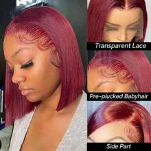 180%密度 99J 波波头假发,真人发混纺,13x4 透明蕾丝前额假发,酒红色蕾丝前额假发,预先拔毛,自然发际线,酒红色直发假发,适合女性,8-16 英寸(混纺假发 - 真人发和合成纤维混合)。真人发混纺假发/女士真人发混纺假发/真人发混纺蕾丝前额假发/无胶假发/漂白发结/预先拔毛/蕾丝假发/提升您的造型/增强自信/完美礼物 - S99J - 查看 6