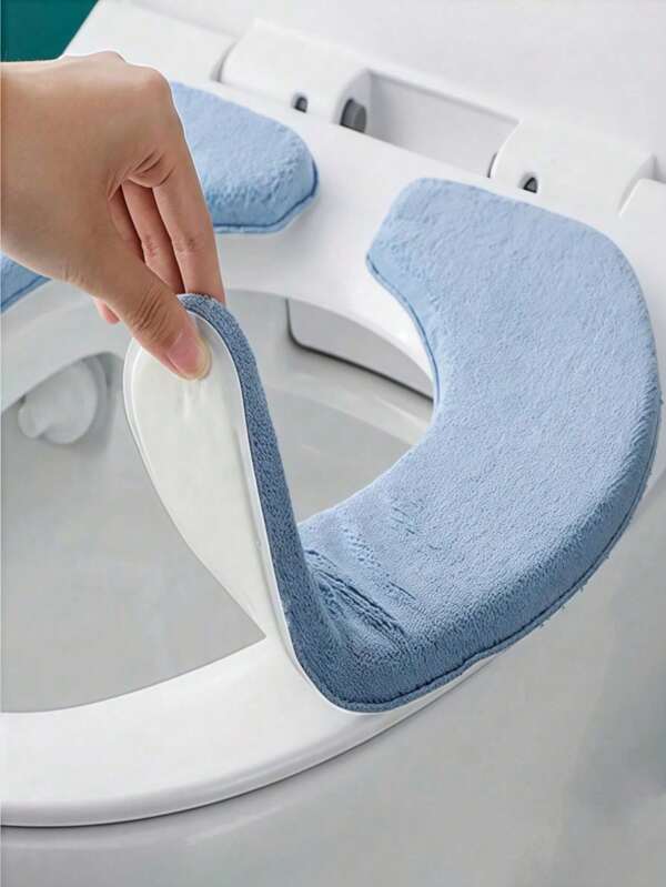 2 miếng bọc nắp bồn cầu bằng polyester mềm mại, có thể giặt được, dày dặn, thoải mái và ấm áp, dễ lắp đặt, phụ kiện phòng tắm đa năng.