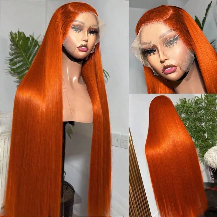 Bone Straight Ginger Orange 30 36 Inch 250 Density 13x6 Lace Front Brazilian HD 13x4 Pre Plucked Wig 350 Colored Glueless Human Hair Lace Frontal Wigs - S350 - Xem 1