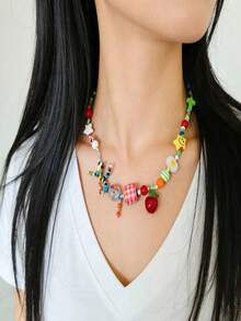 1pc New Bohemian Dopamine Multicolor Apple Star Beaded Necklace For Summer - Colorful - View 10