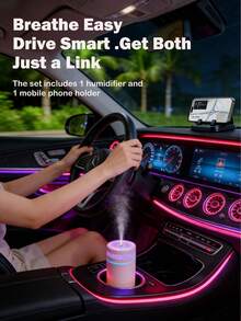 1 Set Car Humidifier (250ml Capacity, Color Changing Night Light, LED Charging) & 360° Rotatable Car Phone Holder With License Plate, Perfect Car Accessories Gift For Friends On Holidays - Cylinder - View 13