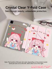 可爱女孩图案平板电脑保护套，兼容 iPad Air 11 英寸 M3 2025 / M2 2024、Air 第五代 2022、(A16) 11 英寸第十一代 2025，兼容三星 Galaxy Tab、Kindle Paperwhite 第十二代 2024，透明背壳，时尚图案保护套，自动睡眠/唤醒功能，气囊保护，适合作为儿童礼物 - 彩色 - 查看 4