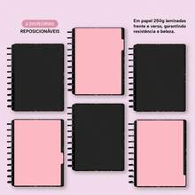 Caderno De Disco Iscool Inteligente 140 Folhas M+ G+ Monograma Floral Letra K - Preto e Rosa - Visão 6