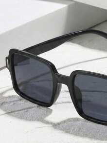 1 Pair Unisex Rectangular Modern Casual Fashion Glasses, Suitable For Back To School, College Style, Campus Occasions - Black - View 3