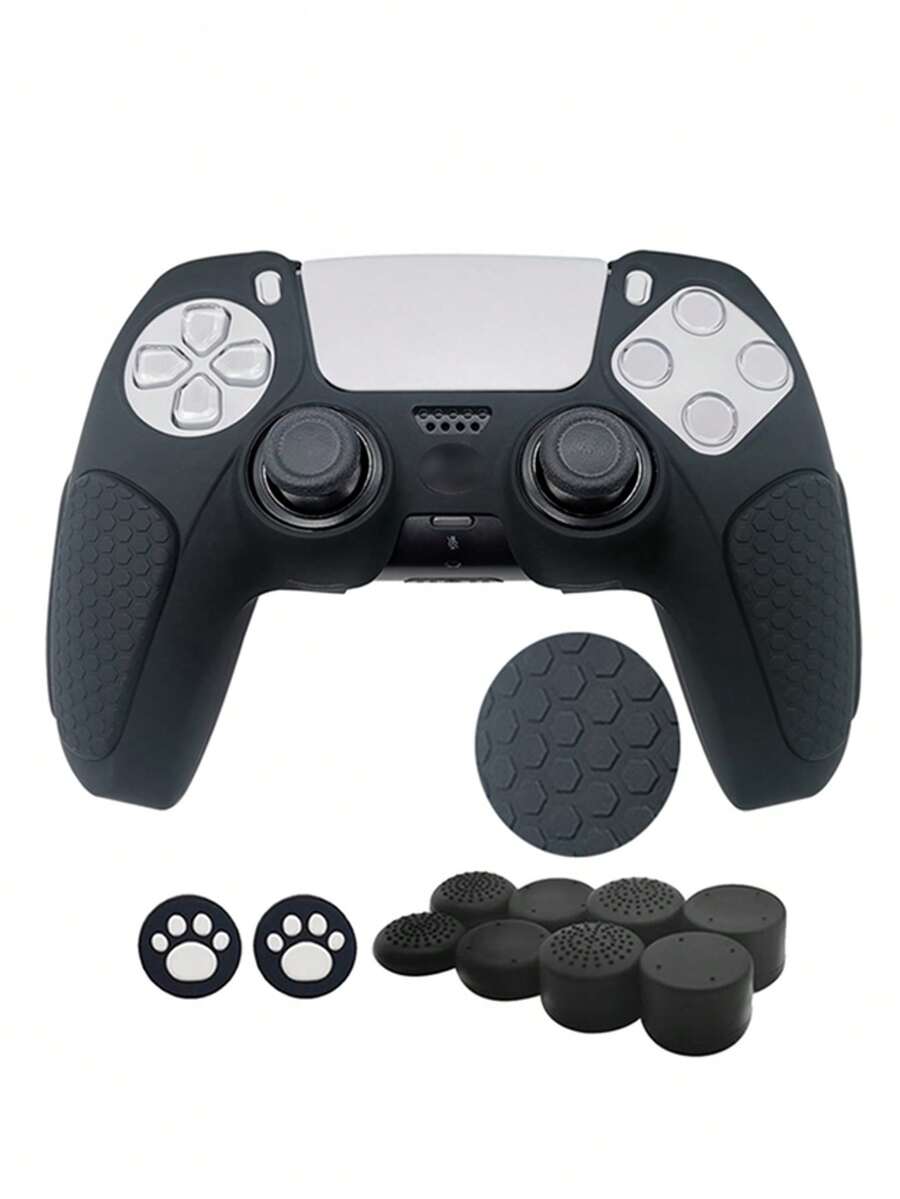 1 Set 5 Controller Protective Case + 10pcs Joystick Cap, Thickened Silicone, Anti-Slip Texture Design Anti-Drop Anti-Scratch Anti-Sweat, Enhanced Gaming Experience, Bottom Large Opening For Charging Dock - View 1