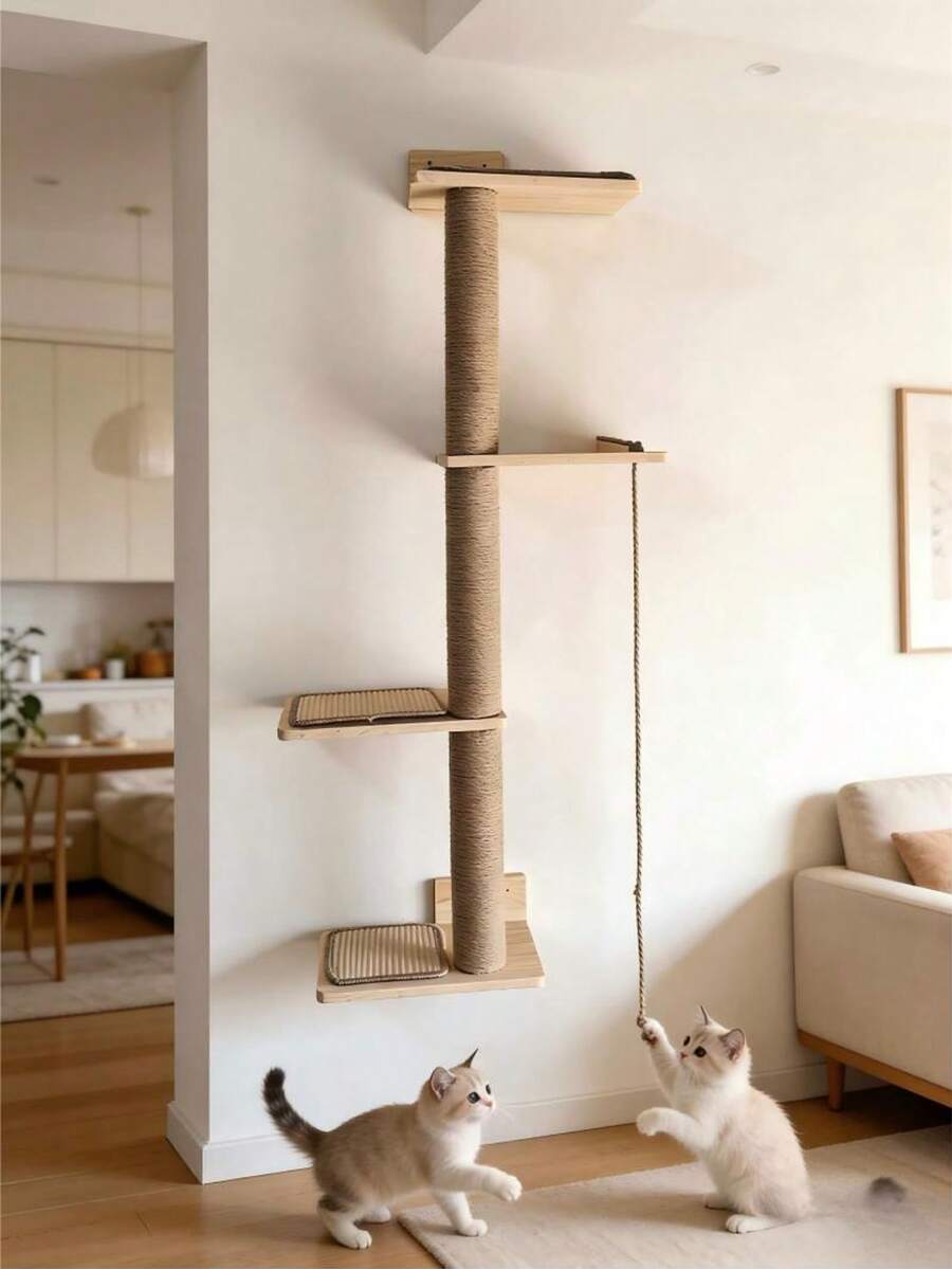 三层/四层猫树塔公寓家具猫抓柱猫咪活动中心 - 杏色 - 查看 1