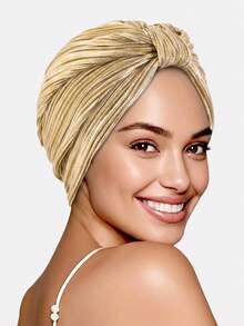 1件装女士奢华金箔褶皱头巾帽，打结头巾，日常时尚配饰 - 彩色 - 查看 9