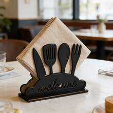 1/4pcs Black Hollow Wooden Napkin Holder With Coffee, Paw Print, Heart And Cutlery Patterns, Suitable For Kitchen, Dining Room, Living Room, Cafe And Minimalist Home Decor - Multicolor - View 9