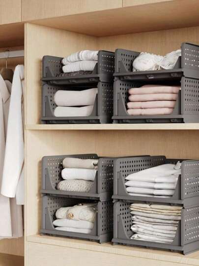 1pc Multi-Layer Stackable Partition Shelf, Drawer-Style Storage Box For Clothes, Towels, Bedding, Bags, Stationery, Kitchen Spices, Bathroom Dirty Laundry, Space-Saving Organizer For Wardrobe, Cabinet, Shelf