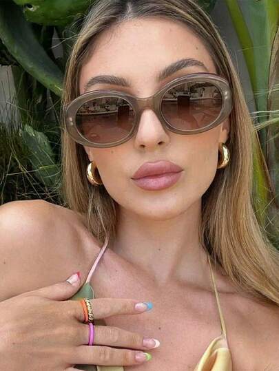 1 Pair Oval Small Frame Fashion , Retro Personalized, Versatile Women's Style. Suitable For Daily Wear, Vacation And Travel, Especially Suitable For Summer Beach Vacation, Outdoor Activities, Etc.