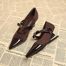 2026 Primavera Zapatos de tacón alto con punta afilada de moda, estilo elegante francés adecuado para vestidos, zapatos de lujo de cuero - Café integral - Ver 4