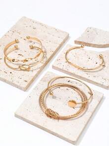 5pcs Layered Interlocking Bangle Bracelets, Unique Minimalist Versatile Bracelet Set For Women - Gold - View 4