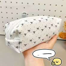 1个极简黑色蝴蝶结铅笔盒，大容量可爱女生学生化妆包，大容量文具收纳袋 - 筆袋 - 查看 4