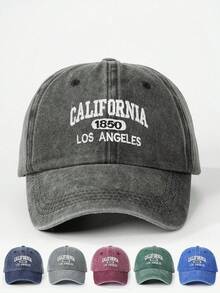 1顶绣有“CALIFORNIA 1850 LOS ANGELES”字样的水洗棒球帽，可调节户外防晒休闲帽，适合春秋季旅行、海滩度假、男童佩戴，Y2K风格 - 棒球帽 - 查看 2