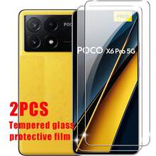 2 piezas de protector de pantalla de vidrio templado de alta definición compatible con POCO C65/C75/C85/M7/M8/M8 Pro/F7/F7 Pro/F7Ultra/F8 Pro/F8Ultra/X6/X6 Pro/X7Pro, compatible con desbloqueo de huella digital, anti-caída, anti-arañazos, sin burbujas, protector de pantalla curvo - transparente - Ver 9