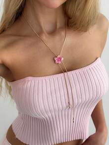 1件珐琅花朵吊坠套索项链，可调节镀金精致Y型项链，适合女性女孩日常、派对、婚礼等场合佩戴，时尚饰品礼品 - 花朵 - 查看 5