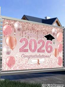 1件毕业横幅背景，2026届毕业祝贺图案背景布，粉金背景布，适用于背景幕布、摄影背景、派对装饰、背景帘、2026届毕业派对用品、派对用品、毕业、2026届毕业、毕业派对用品、生日派对用品、毕业装饰、横幅 - 多色 - 查看 2