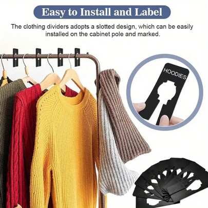 10pcs Black Plastic Wardrobe Divider - Rectangular Hanging Organizer For Men And Women - Includes White Marker Pen - Reusable And Writable, Convenient For Clothes Organization, Shelf Dividers