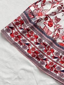 Vestido Curto Feminino Estampado Floral ,Modelo Cami com Recorte e Anel, Ideal para Praia e Verão - Vermelho - Visão 4