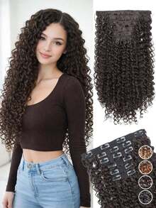 26 Inch Curly Hair Extensions - 16 Clips Natural Thick Synthetic Fiber Wavy Hair Pieces, Clips, Instantly Add Volume & Length, Heat Resistant Fiber, Multiple Colors Available - Multicolor - View 1