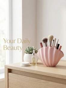 1个粉色少女贝壳化妆刷收纳盒，文具整理器，可爱清新，送给女朋友的礼物 - 彩色 - 查看 9